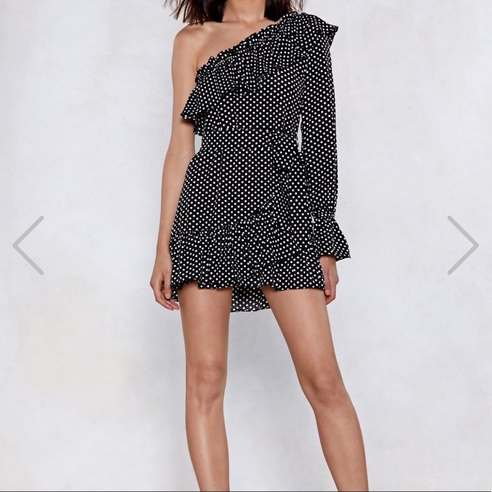 One Shoulder Polk-a-dot Dress